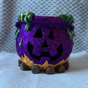 Purple Glitter Halloween Pumpkin Candle Holder